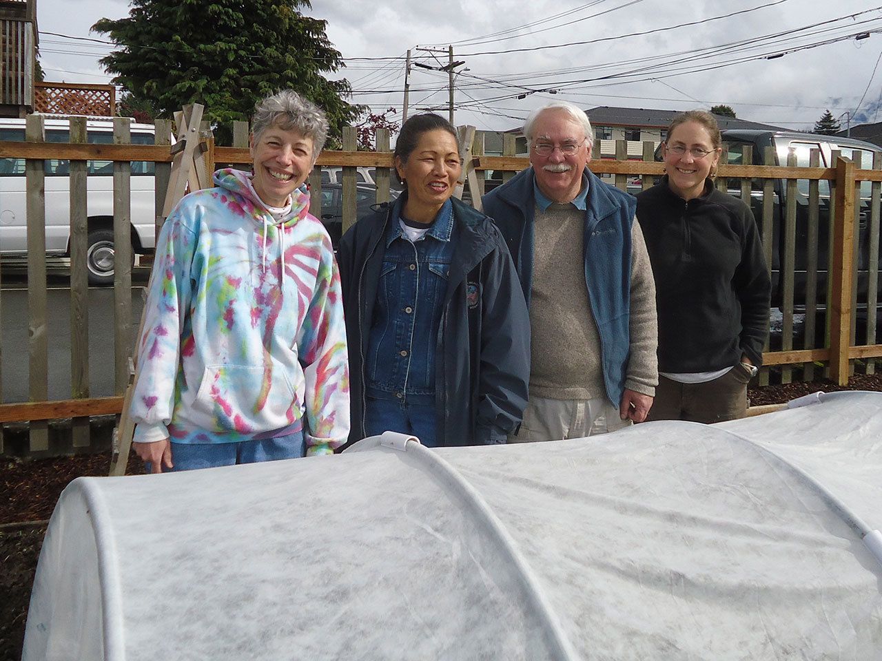 Master Gardeners, from left, Jeanette Stehr-Green, Audreen Williams, Bob Cain and Laurel Moulton will lead a one-hour walk through the Fifth Street Community Garden on Sept. 9. (Clallam County Master Gardeners)