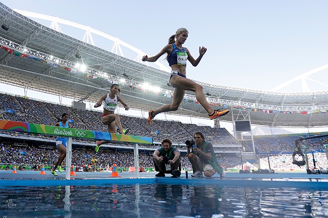 The Associated Press United States’ Emma Coburn competes in the women’s 3000-meter steeplechase during the athletics competitions of the Summer Olympics in Rio de Janeiro, Brazil.