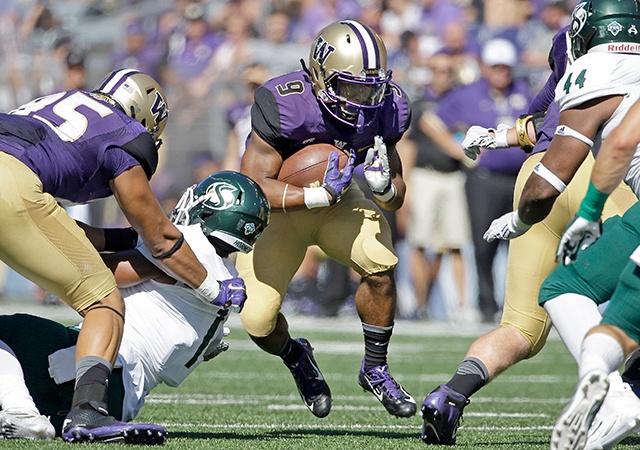 The Associated Press Washington&rsquo;s Myles Gaskin (9) will be counted on in the Huskies&rsquo; rushing attack this season.