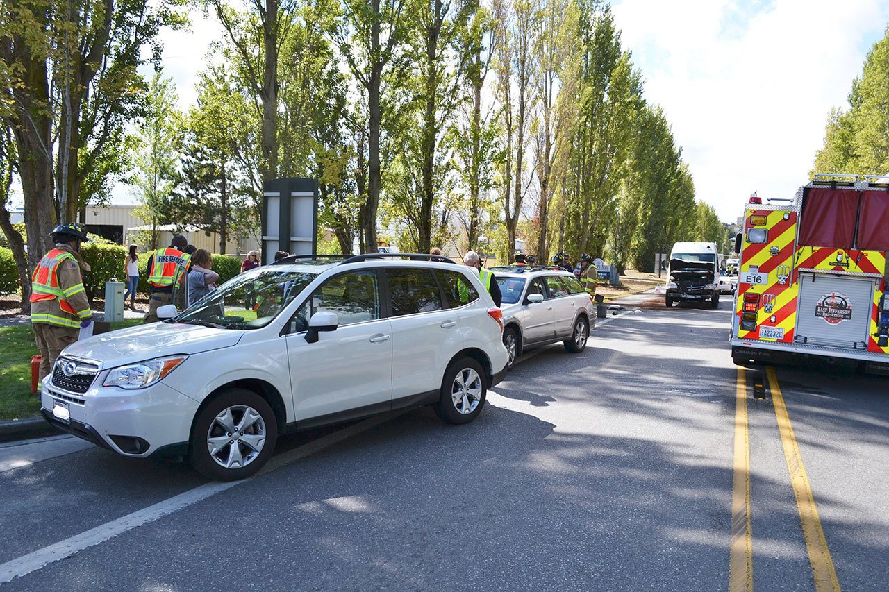 One woman was hurt in a three-car wreck in Port Townsend on Friday, according to East Jefferson Fire-Rescue. (Bill Beezley/East Jefferson Fire-Rescue)