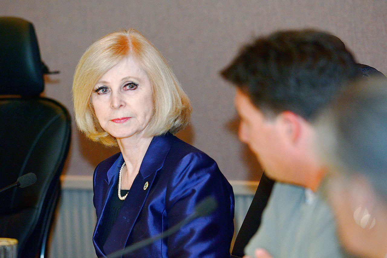 The Port Angeles City Council could not decide Tuesday night whether to admonish Deputy Mayor Cherie Kidd for abruptly closing a meeting in February, despite a recommendation from an ethics board. (Jesse Major/Peninsula Daily News)