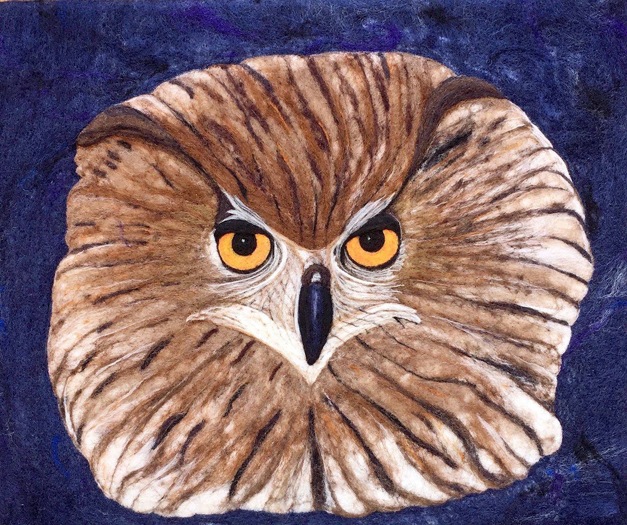 This piece by Connie Lobo, titled “Night Watcher,” will be on display this weekend during the 11th annual North Olympic Fiber Arts Festival in Sequim — Connie Lobo.