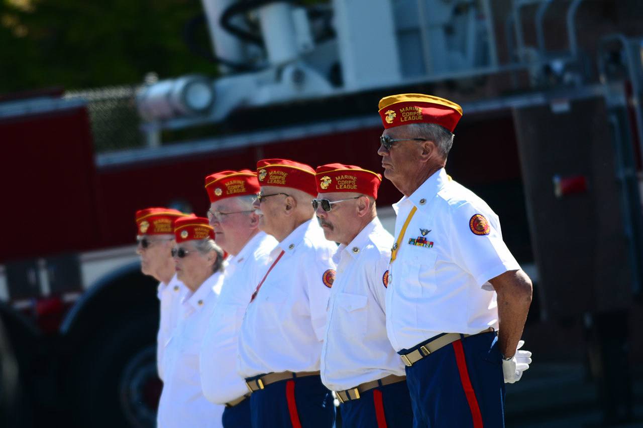 Marine Corps League members were present during Sunday’s 9/11 ceremony. (Jesse Major/Peninsula Daily News)