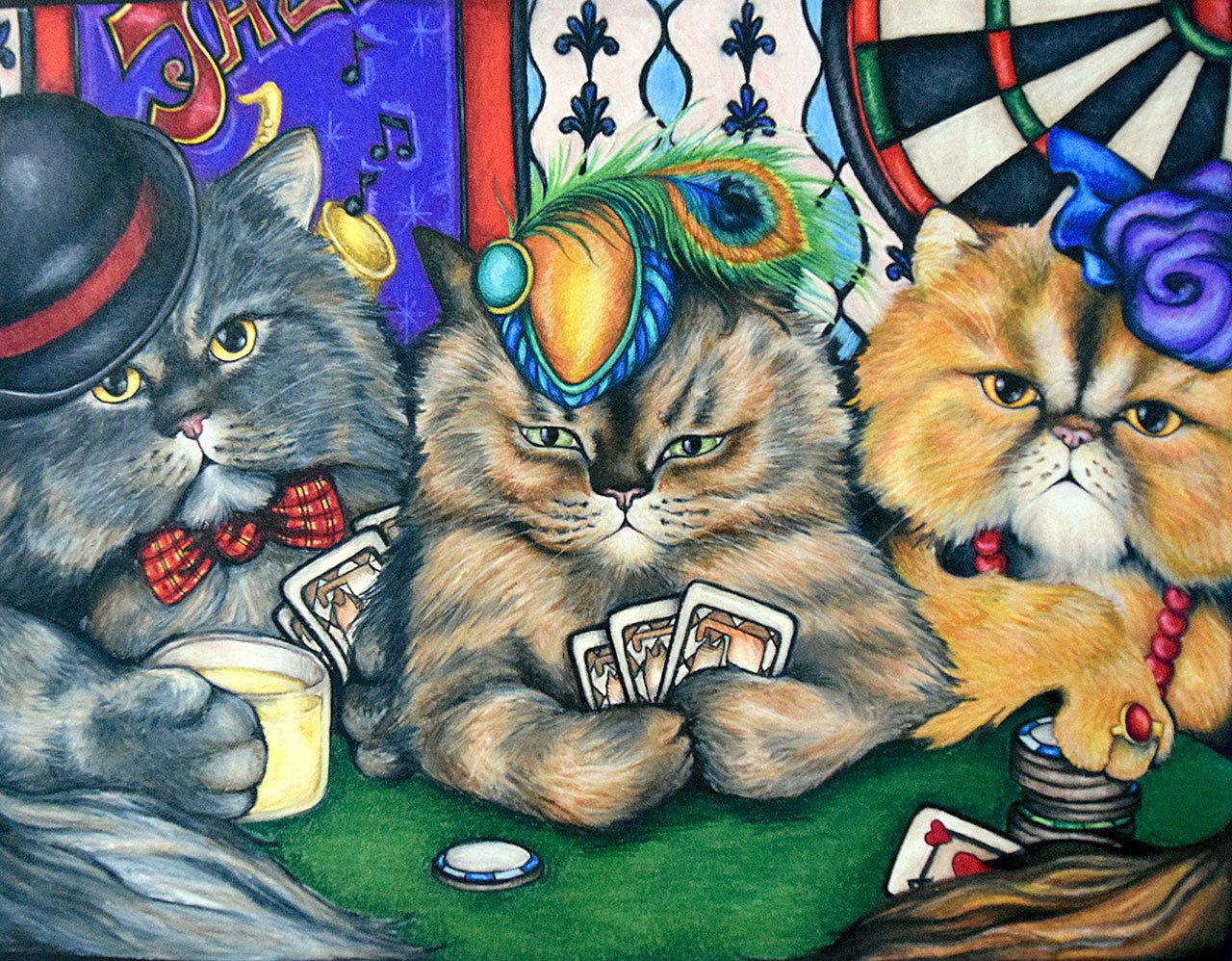 This piece by Marcedes “Sadie” Perry, titled “Playing Poker,” will be on display at Karon’s Frame Center, 625 E. Front St., from 6 to 8 tonight. — Marcedes Perry.
