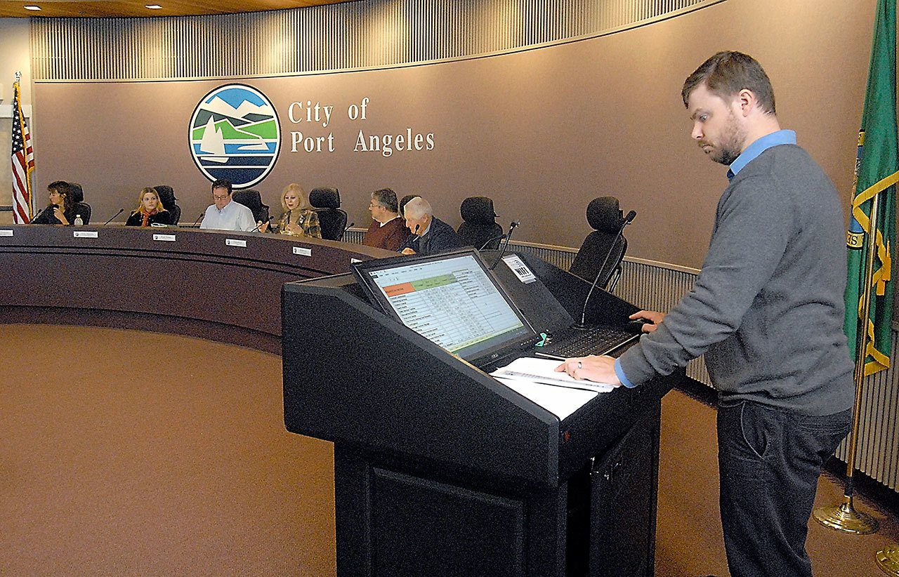 The Port Angeles Lodging Tax Advisory Committee heard a presentation Thursday by Ben Braudrick, a Department of Community and Economic Development assistant planner, before recommending City Council approval of $883,630 in lodging-tax-funded projects in 2017. (Keith Thorpe/Peninsula Daily News)