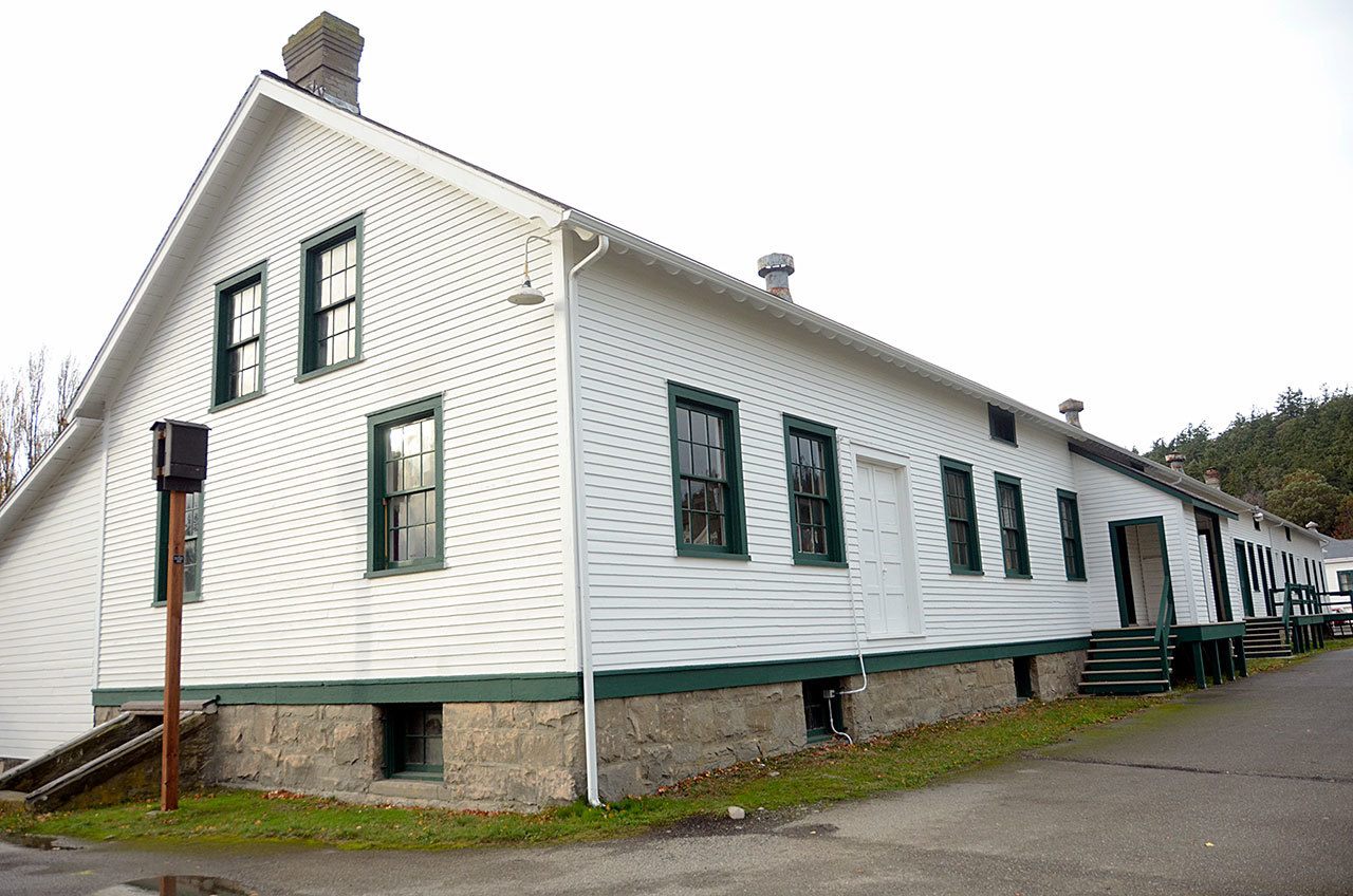 The two-story Building 305 at Fort Worden is expected to be the focal point of the arts and cultural hub of Makers Square once it is remodeled. (Cydney McFarland/Peninsula Daily News)