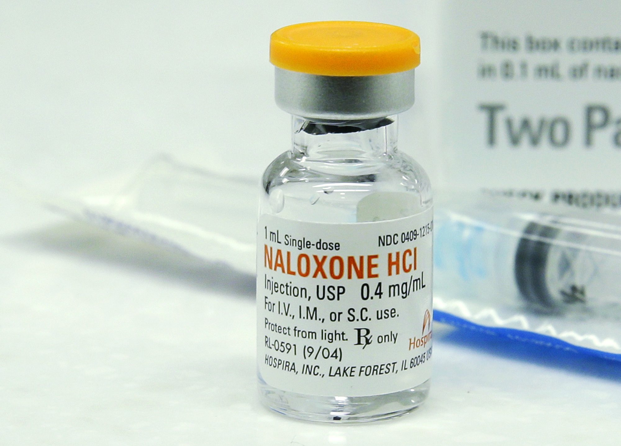 A vial of Naloxone, which can be used to block the potentially fatal effects of an opioid overdose, is shown Friday at an outpatient pharmacy at the University of Washington. (Ted S. Warren/The Associated Press)