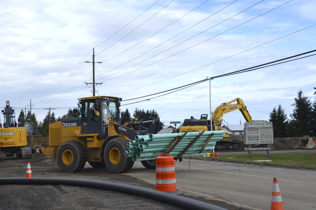 Starting today, travelers can expect detours along Carlsborg Road from the Olympic Discovery Trail to Smithfield Drive as crews begin work on installing a force main for the Carlsborg sewer project. (Matthew Nash/Olympic Peninsula News Group)