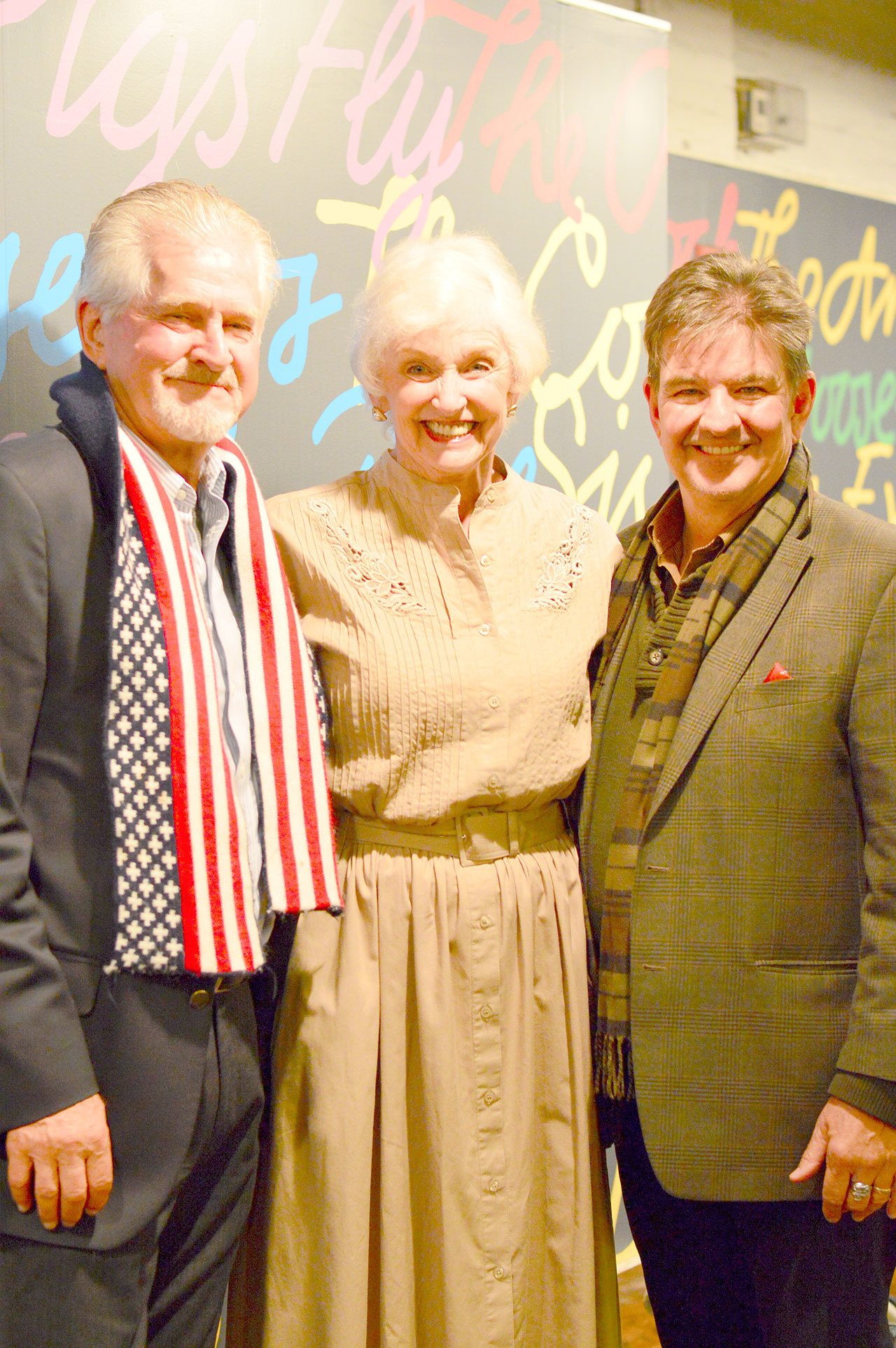 Jim Dries of Sequim, left, with actress Carol Swarbrick Dries and stage manager Mark Hamilton, presented their play “Lillian Carter: More than a President’s Mother” at Theatre Row in New York City last Saturday night. (Diane Urbani de la Paz/for Peninsula Daily News)