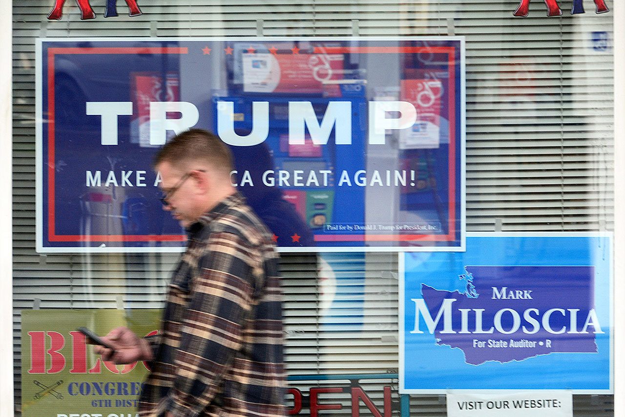 North Olympic Peninsula residents had split reactions to the news that Donald J. Trump would be the next president of the United States. (Jesse Major/Peninsula Daily News)
