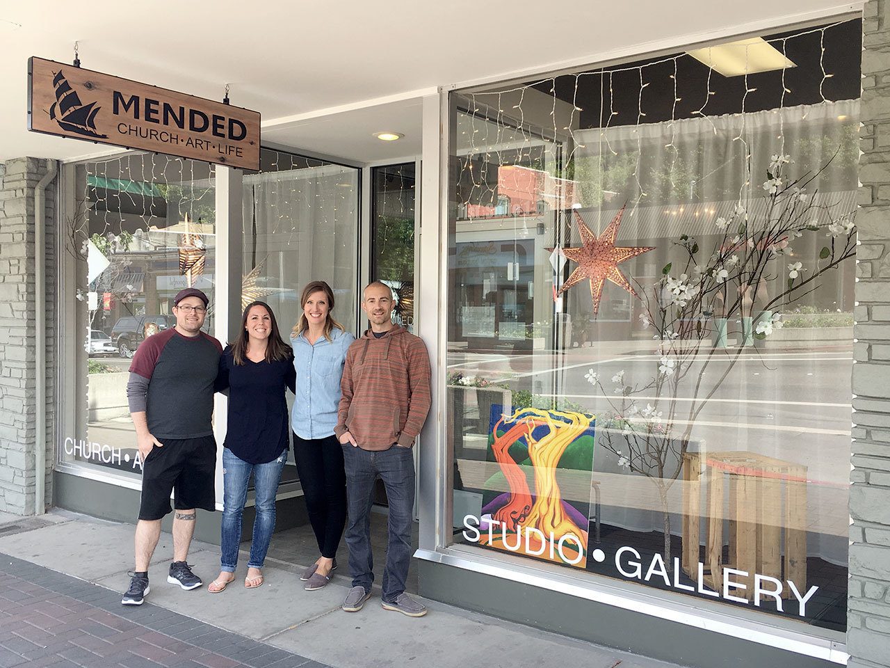 Mended Church will host a fundraiser for Feiro Marine Life Center from 6 to 9 p.m. at the Mended Giving Gallery, 123 E. 1st St., Suite 1A. Seen here from left are Cortland and Libby Waldron, and Makayla and Joe DeScala of Mended Church. — Mended Church.
