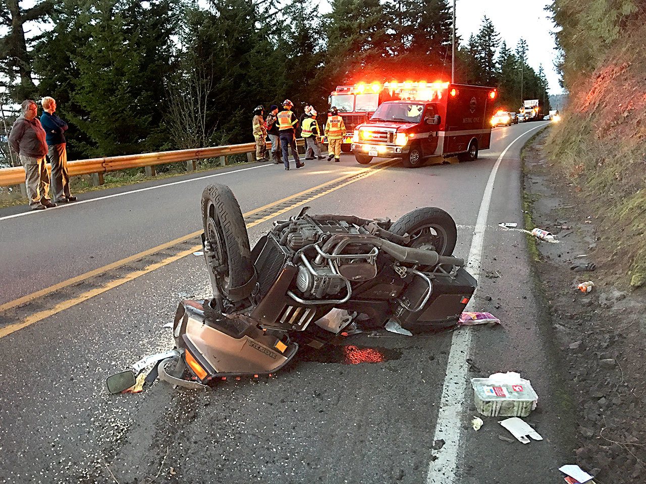 A motorcycle wreck on state Highway 20 shut down the highway in both directions for over two hours Thursday night. (Bill Beezley/East Jefferson Fire-Rescue)