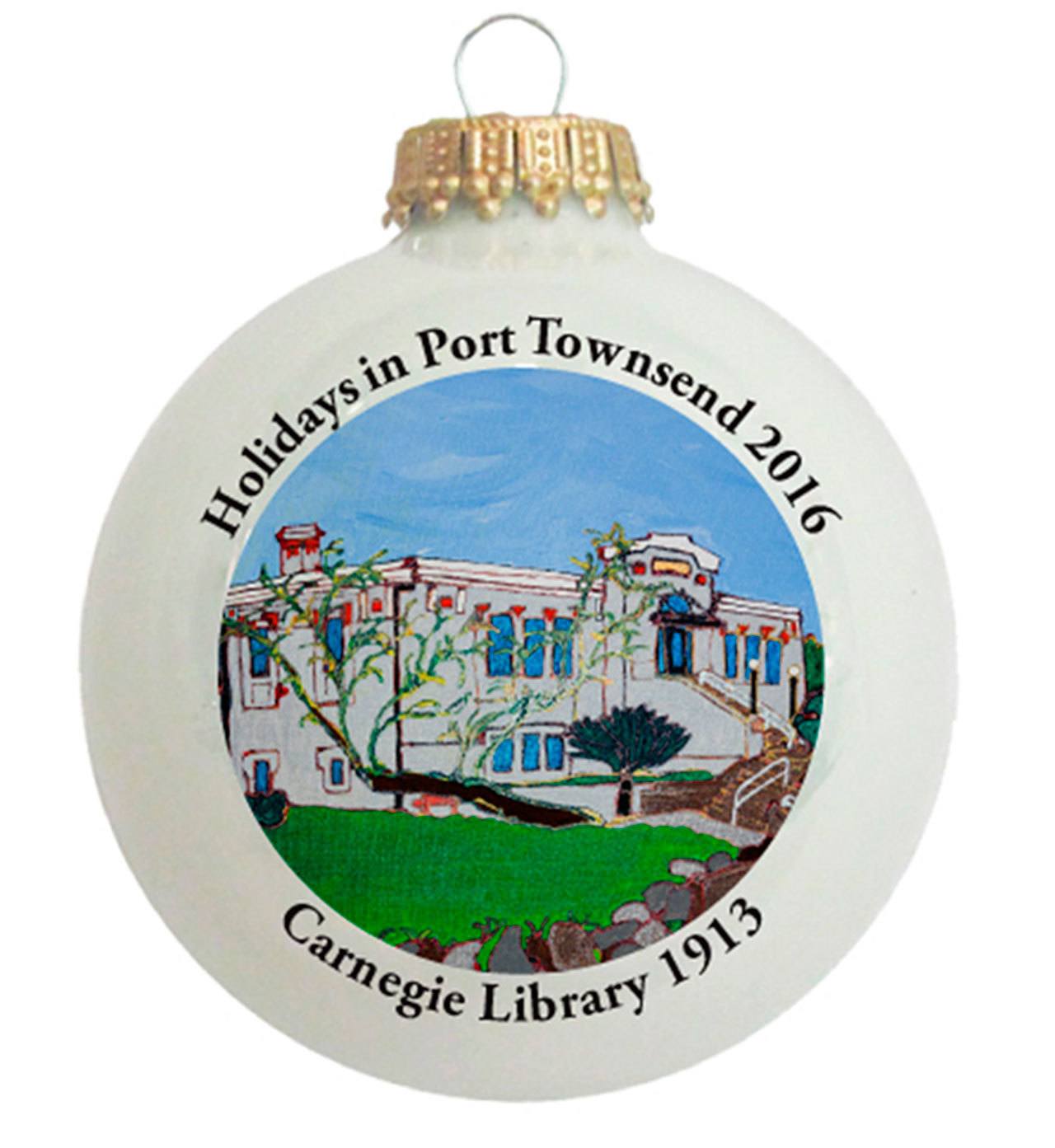 The 2016 Port Townsend Main Street Christmas ornament features the Carnegie Library in uptown Port Townsend.