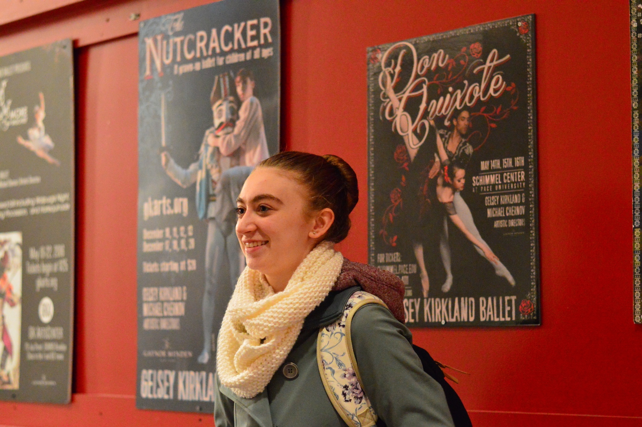 Cami Ortloff pauses in the hallway of Brooklyn’s Gelsey Kirkland Academy, where she will dance in “The Nutcracker” next month. (Diane Urbani de la Paz/For Peninsula Daily News)