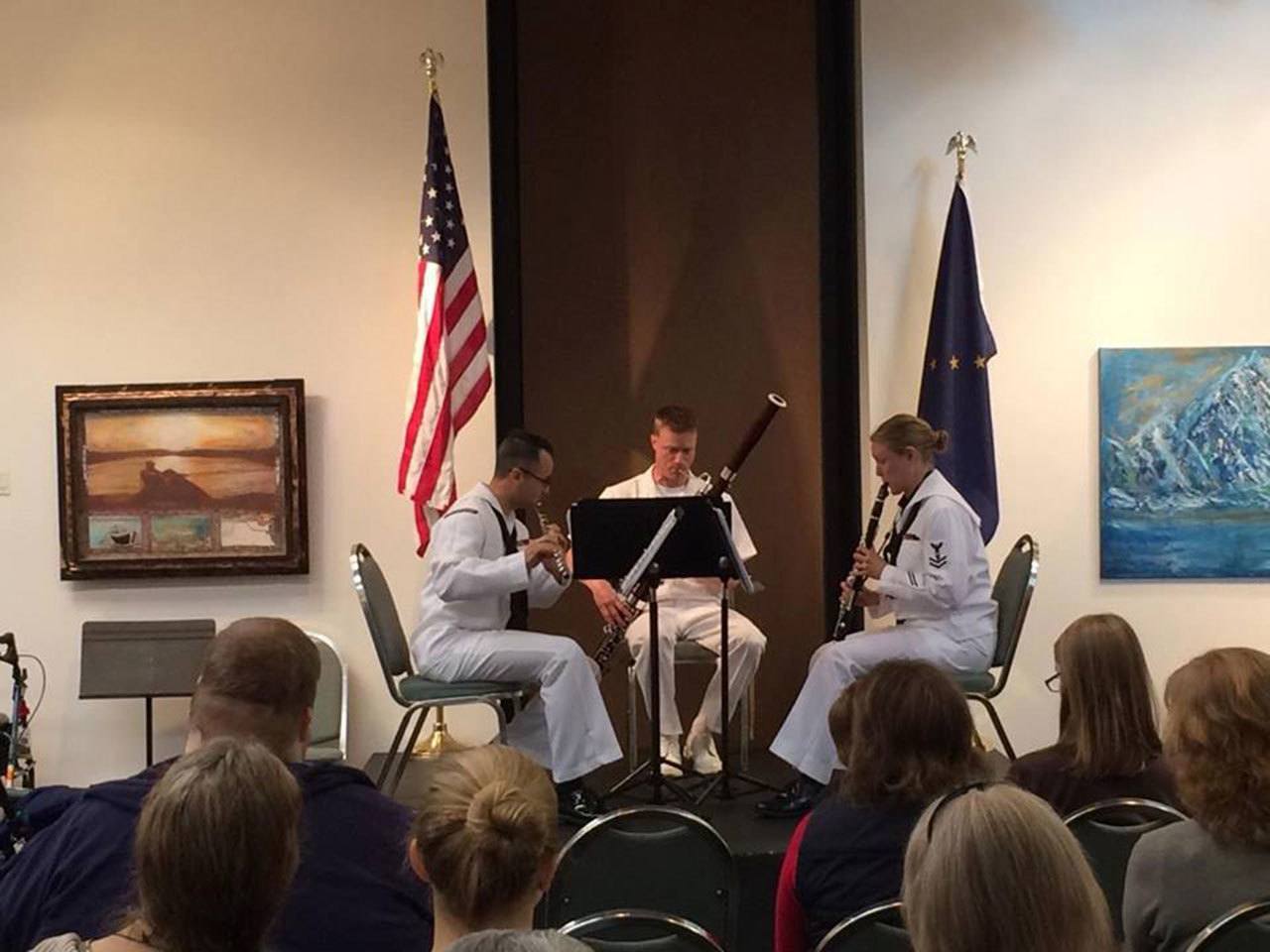 The woodwind trio Trident Winds — featuring Petty Officer First Class Edgardo Hernandez-Riveria on flute, Chief Petty Officer Sterling Strickler on bassoon and Petty Officer Second Class Emily Zizza on clarinet and — will lead off a concert in Port Angeles today.