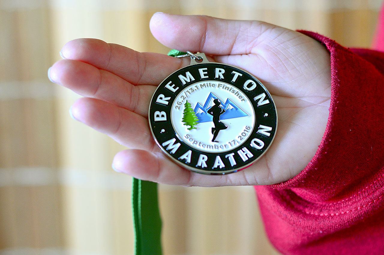 Between surgeries earlier this year, Stacy Eastman of Port Angeles finished the Bremerton Half Marathon. (Diane Urbani de la Paz/for Peninsula Daily News)