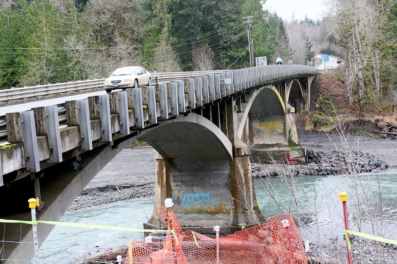 The state Department of Transportation unveiled seven options Wednesday for the Elwha River bridge on U.S. Highway 101. (Jesse Major/Peninsula Daily News)