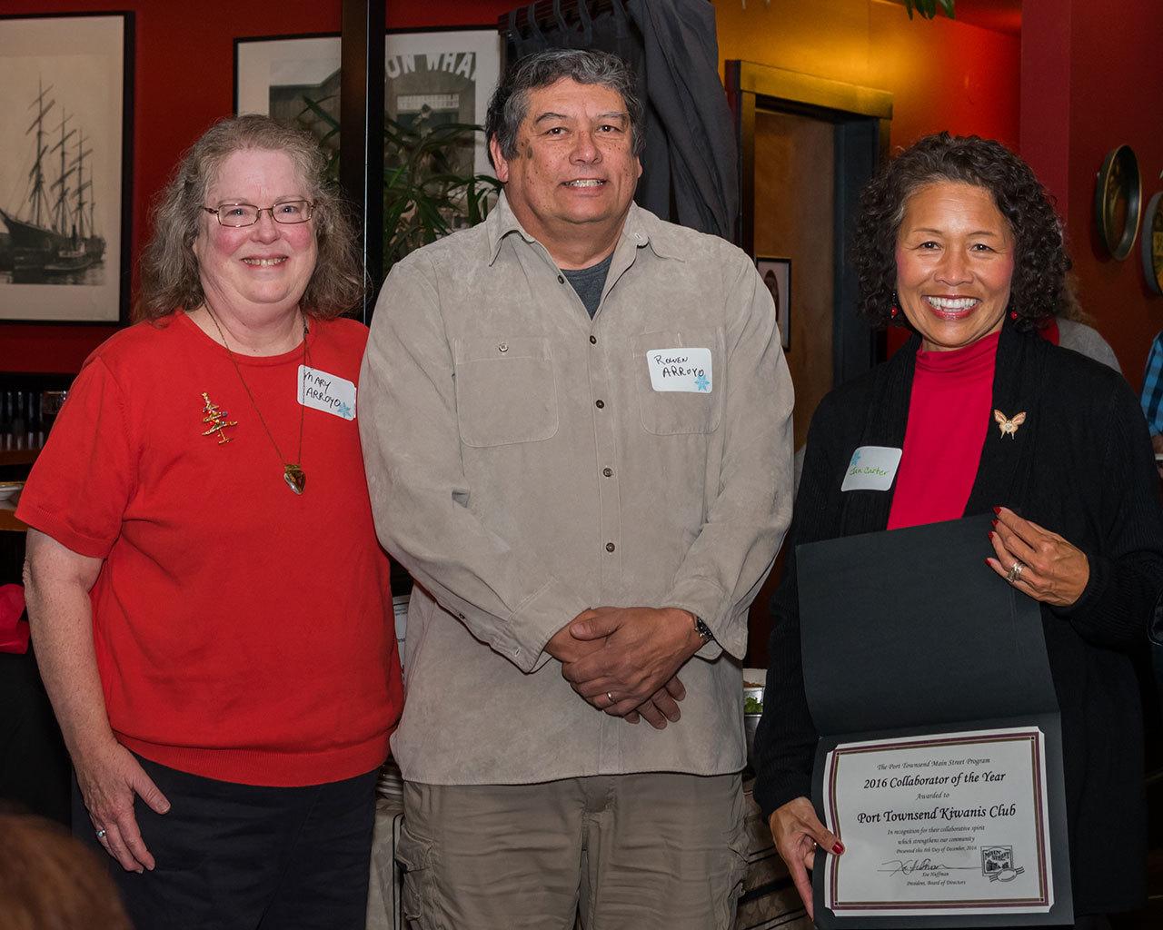 From left, Mary and Rowen Arroyo accept the Collaborator of the Year award on behalf of the Kiwanis Port Townsend. (Deja View Photography)