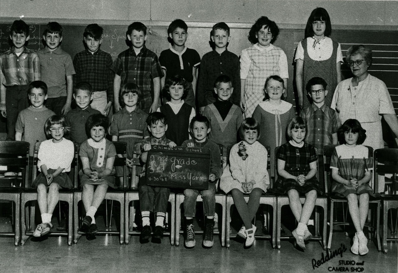 Chimacum School second- and third-graders April 30, 1968. Teacher Josephine Yarr is on the right in the middle row. (Jefferson County Historical Society)