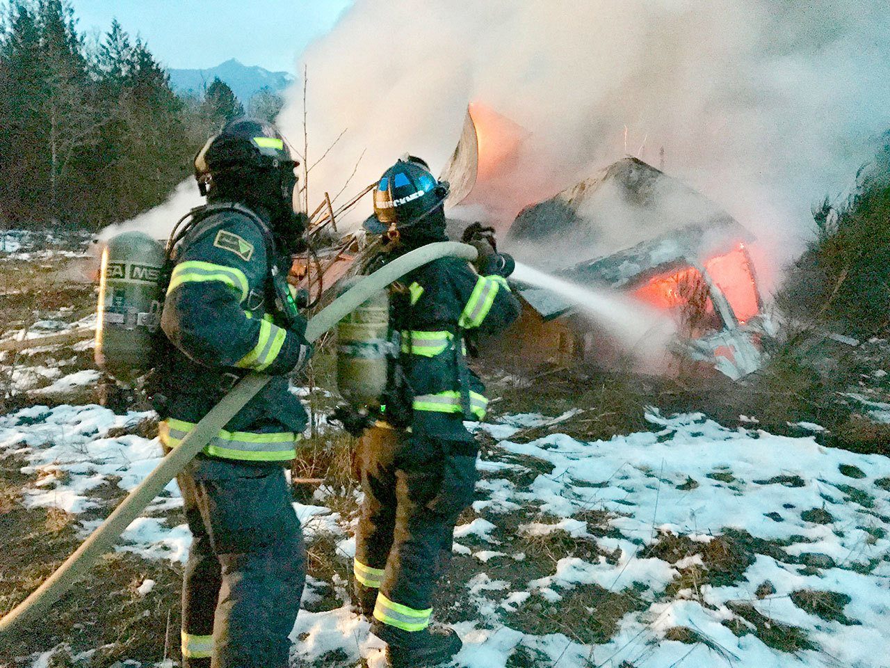 At 4:23 p.m. Wednesday, crews from Clallam Fire District No. 2 responded to a structure fire at 237979 U.S. Highway 101 in the old Clallam Timber log yard, west of Port Angeles (Clallam Fire District No. 2)