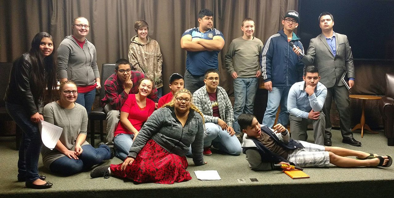 Some cast members for an upcoming private performance of biblical stories are, in front from left, Mika Velasquez and Micah Truong; middle row from left, Calysta Bos, Juan Mena, Teah Mena, Marcos Mena, Isaias Mena and Julio Garcia; and in back from left, Diana Garcia, Taya Bos, Antigone Barker, Sebastian Velasquez, Ashtin Barker, Timothy Truong and Raul Garcia. (Zorina Barker/for Peninsula Daily News)