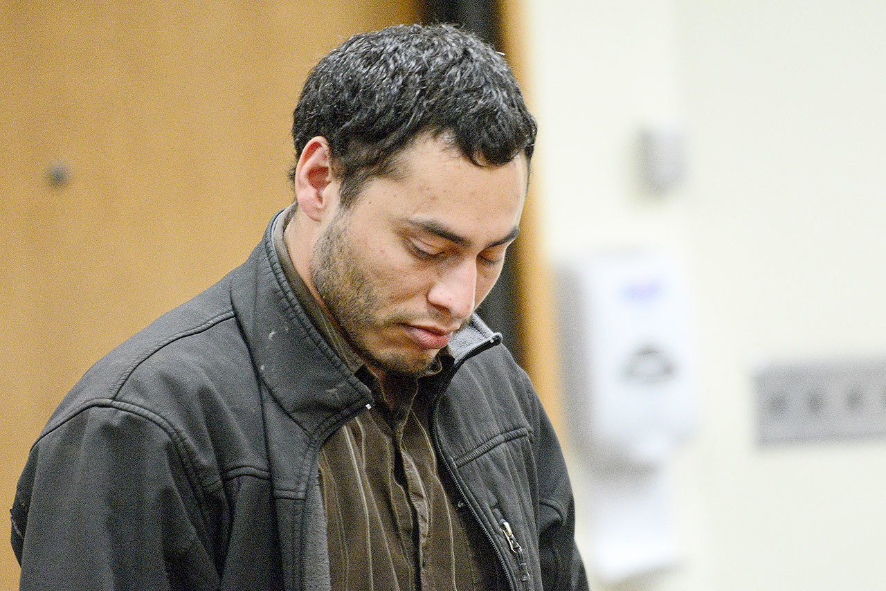 Adolfo Martinez Rodriguez, 29, charged with arson, appears in Clallam County Superior Court on Thursday. (Jesse Major/Peninsula Daily News)