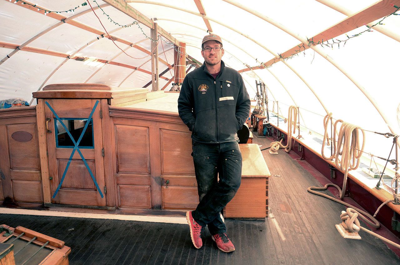 Adventuress mate Jesse Wiegel is one of six winter crew members who will be coordinating this month’s work weekend. (Cydney McFarland/Peninsula Daily News)