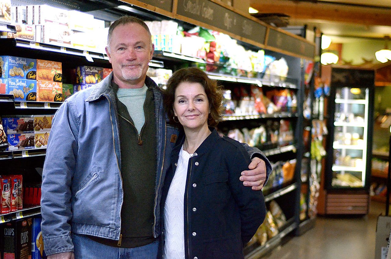 Scott and Robin Rodgers will officially take over ownership of Aldrich’s Market in uptown Port Townsend this Wednesday. (Cydney McFarland/Peninsula Daily News)