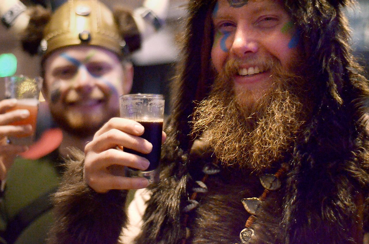 Andy Burkhead of Seattle attends his fifth Port Townsend Strange Brewfest with friends and family, all dressed as Vikings. (Cydney McFarland/Peninsula Daily News)