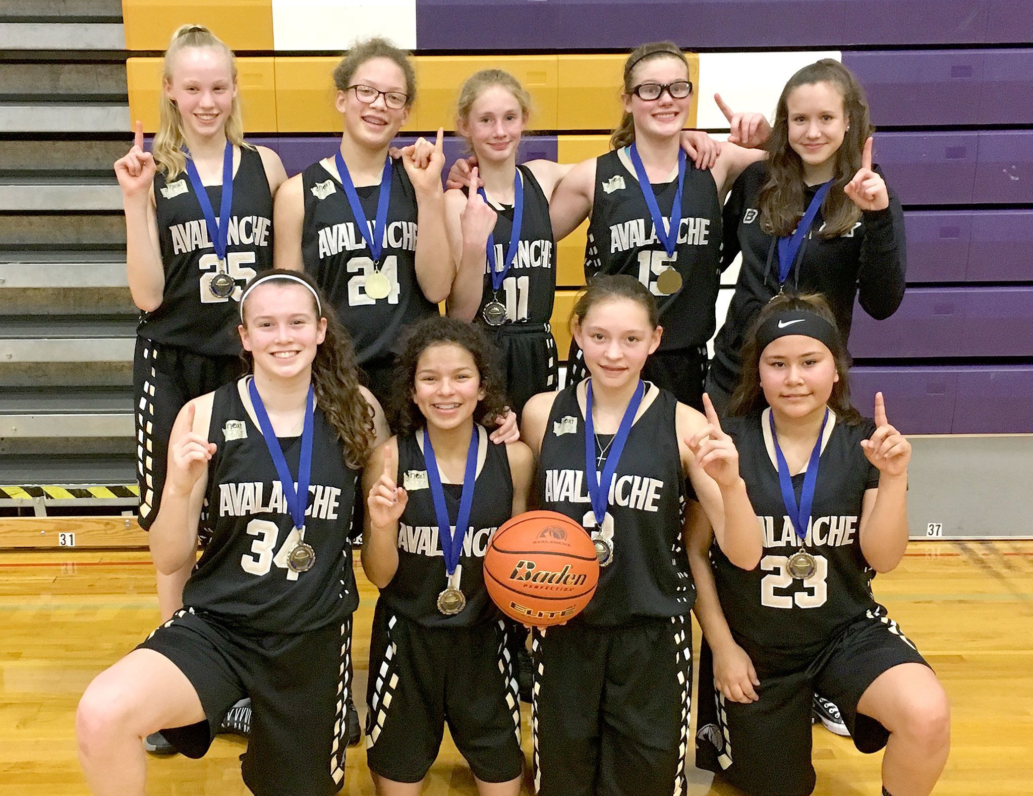 The Avalanche Black, from left, back row are Maggie Ruddell, MJ Cooke, Millie Long, Myra Walker and Hannah Reetz. From left, front row are Jaida Wood, Camille Stensgard, Jada Cargo and Jazzlynn Yallup
