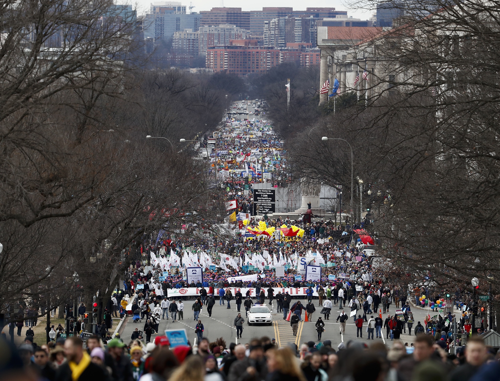 Anti-abortion activists march up Constitution Avenue en route to the Supreme Court in Washington, D.C., on Friday during the 44th annual March for Life. (Carolyn Kaster/The Associated Press)