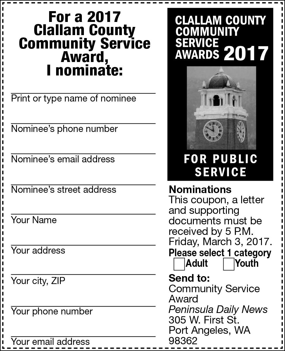 Nominations open for Clallam County Community Service Award