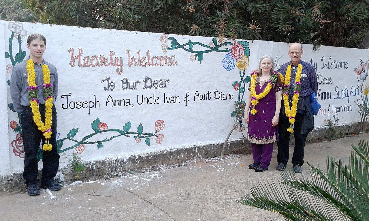 From left are Joseph, Diane and Ivan Cowles outside the Sweet Home Orphanage in India. (Ivan Cowles)