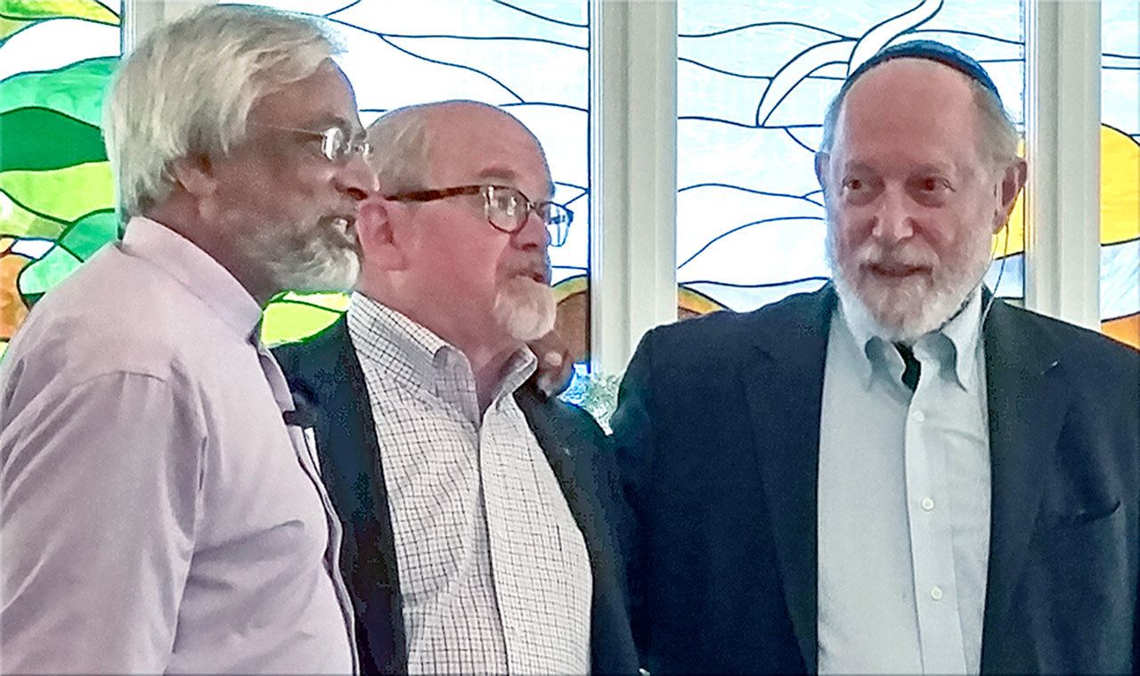 The Pacific Northwest Interfaith Amigos — from left, Imam Jamal Rahman, Pastor Dave Brown and Rabbi Ted Falcon — will speak on the North Olympic Peninsula on Saturday and Sunday. (Barb Laski)