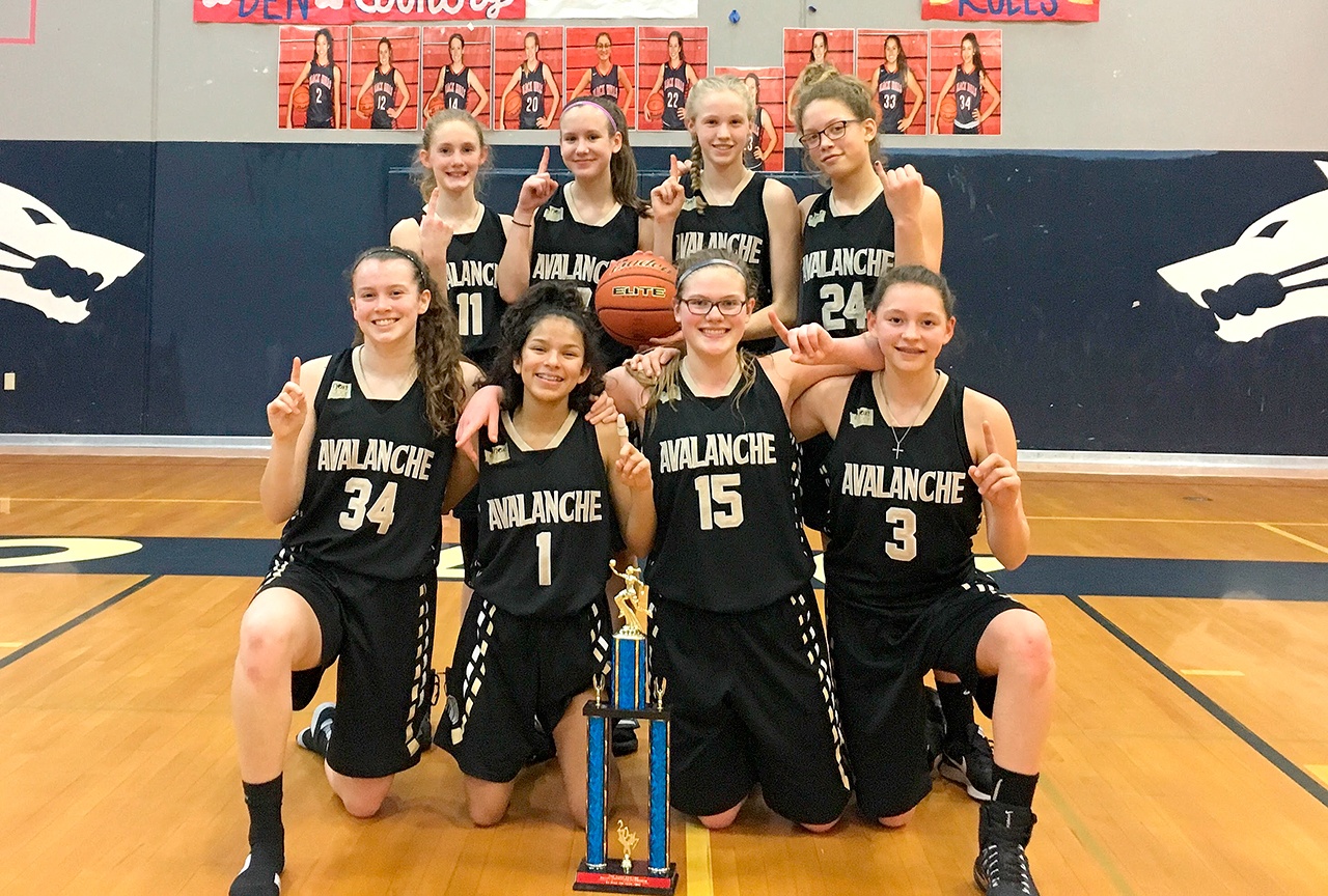 Next Door GastroPub’s Avalanche Black 8th grade girls basketball team went 4-0 in winning the 29th Annual KVA Memorial Tournament in Tumwater last weekend. Team members are, back row from left, Millie Long, Hannah Reetz, Maggie Ruddell, MJ Cooke and front row, from left, Jaida Wood, Camille Stensgard, Myra Walker and Jada Cargo-Acosta.