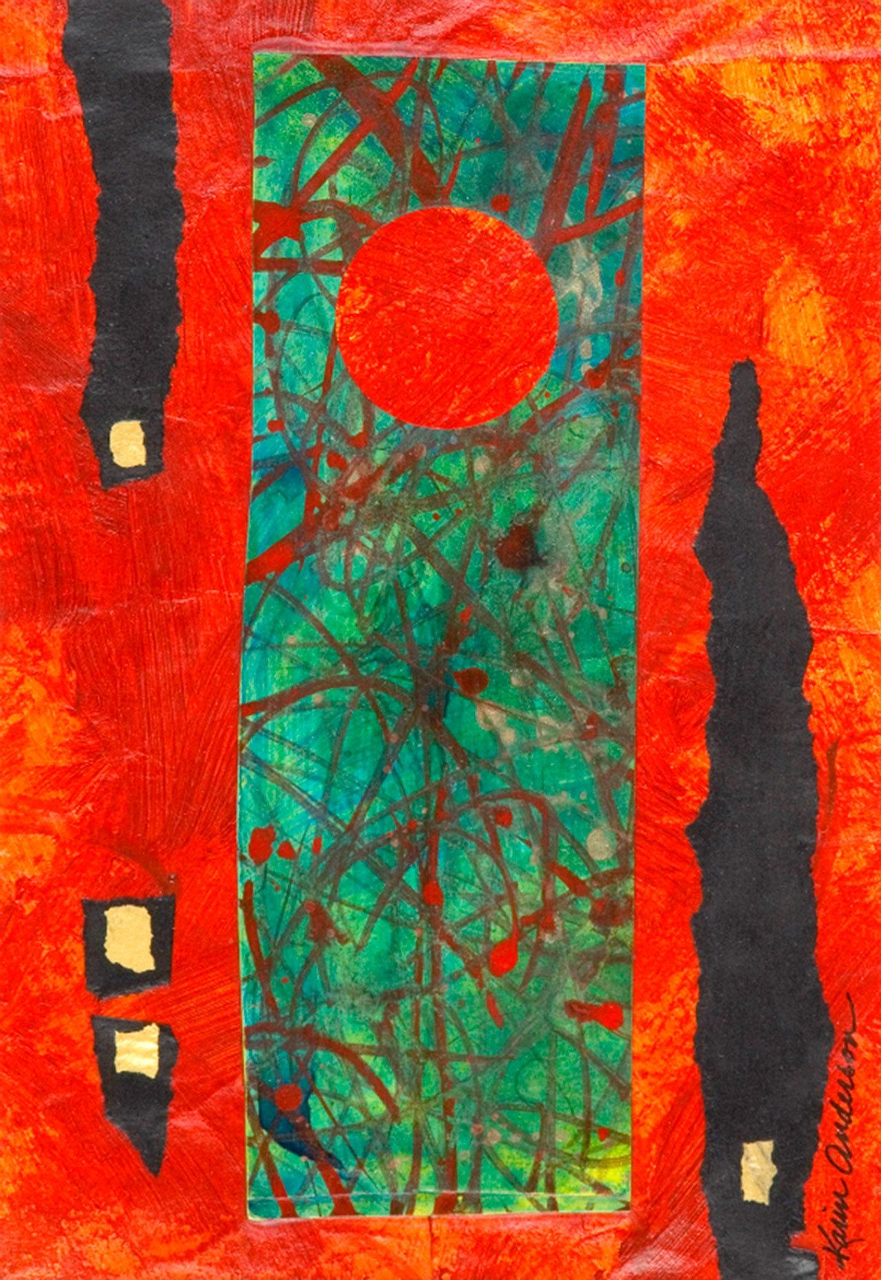 A red portal collage by Karin Anderson.