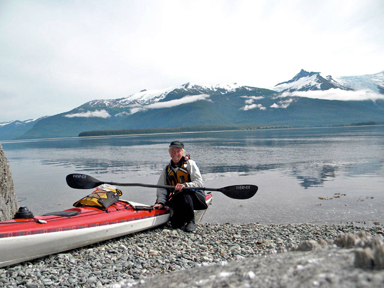 Susan Marie Conrad, pictured with her kayak Camellia, will speak in Sequim on Wednesday about her solo adventure up the Inner Passage.