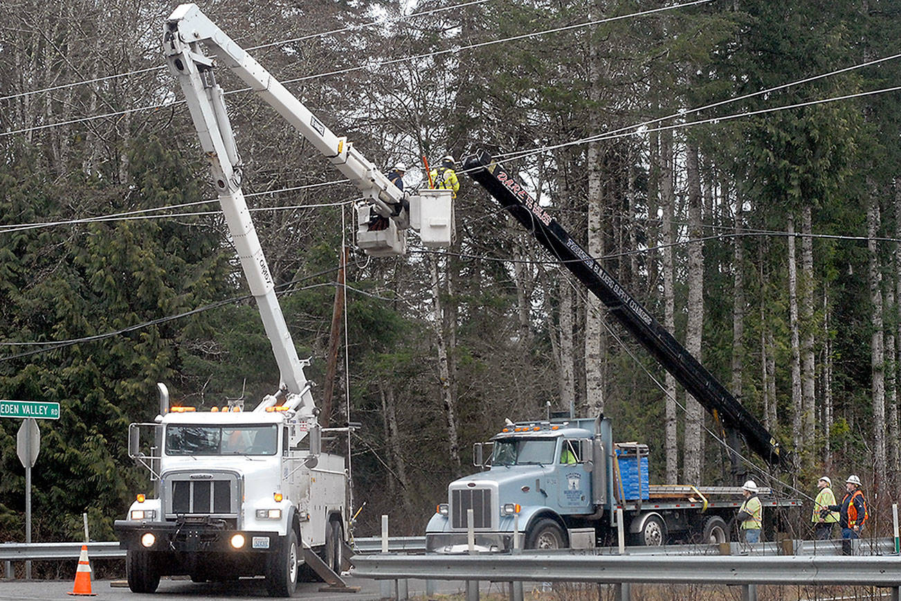 Vehicle snags power lines, knocks out power west of Port Angeles
