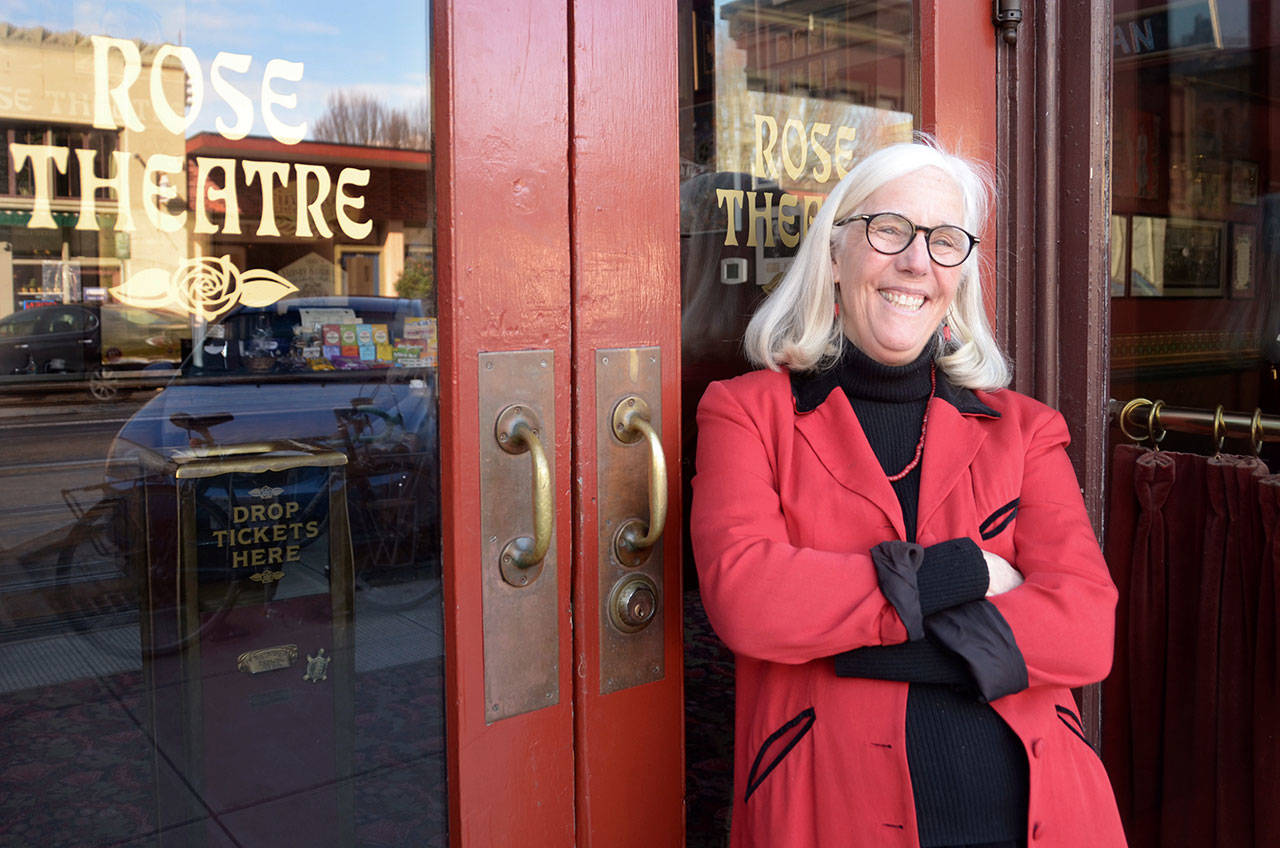Janette Force, director of the Port Townsend Film Festival, stands in front of the Rose Theatre, which will host the third annual Women and Film Festival. (Cydney McFarland/Peninsula Daily News)