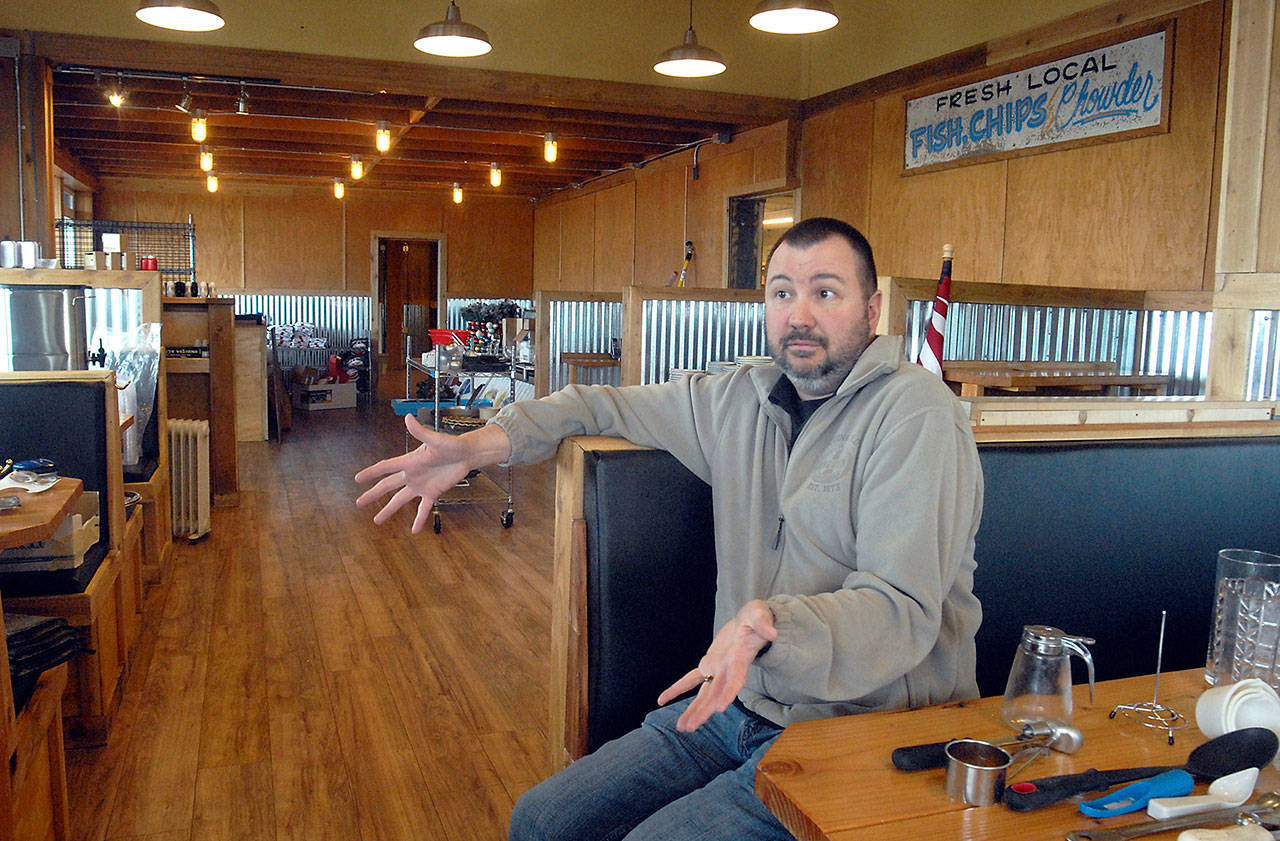 Jig & Lure Fish Co. co-owner Stephen Fofanoff discusses the troubles encountered by his now-shuttered seafood restaurant at Port Angeles Boat Haven. (Keith Thorpe/Peninsula Daily News)