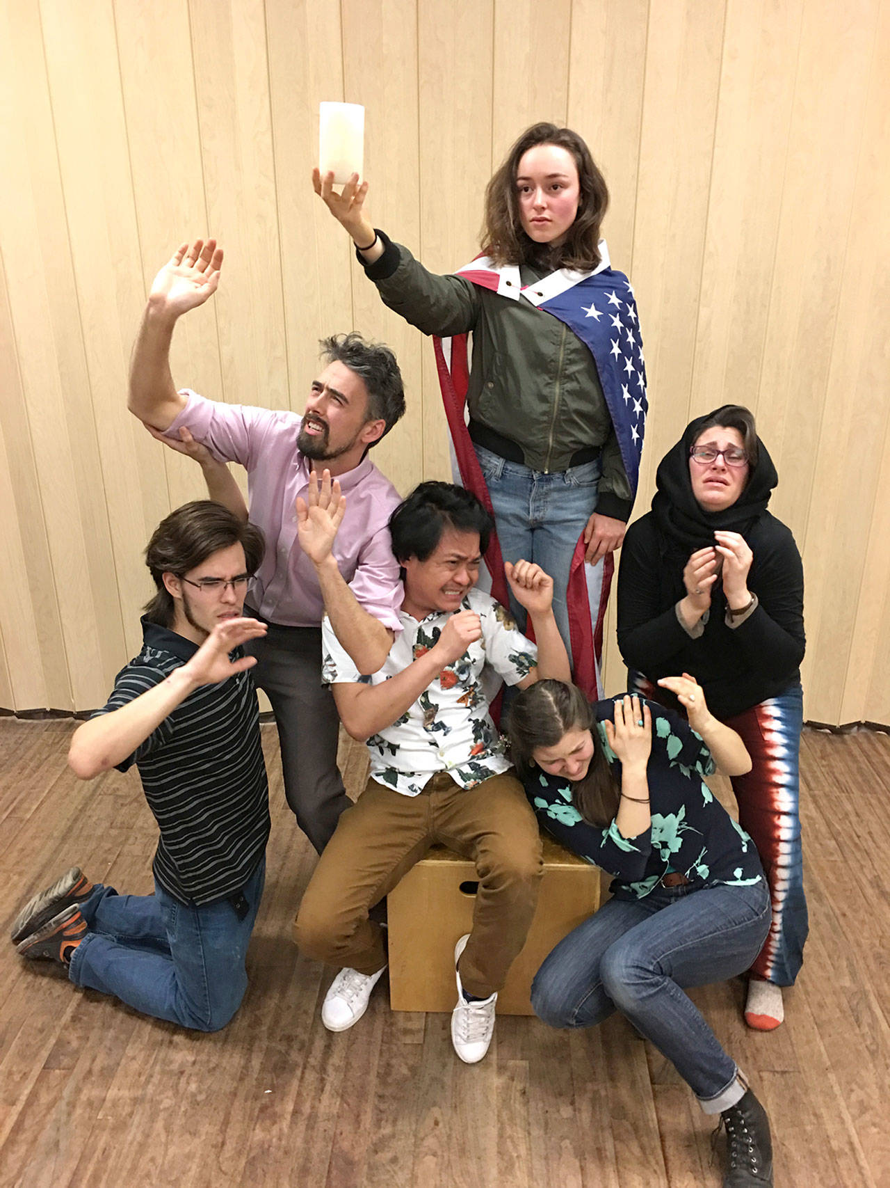 Pictured in the Poetic Justice Theatre Ensemble are, from left, Karim Santiago, Johnny Colden, Charles Perez, Hannah Bahls, Samantha Hiatt and Zhaleh Almaee Weinblatt.