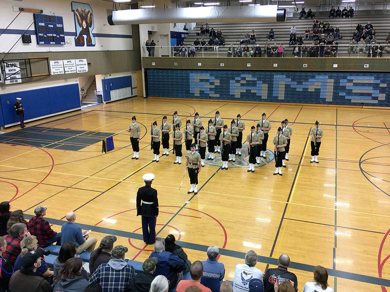 Port Angeles High School Naval Junior Reserve Officer Training Corps cadets claimed the award of “Overall State Champion” at the recent Northwest Drill & Rifle State Championship at Rogers High School in Puyallup. (Port Angeles School District)