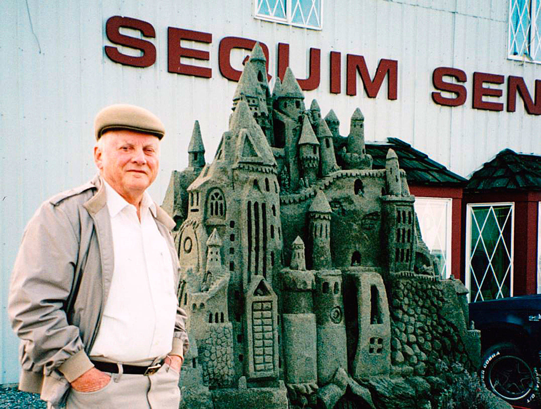 R. Leo Shipley stands in front of the Sequim Senior Center. It was renamed for the longtime center supporter in 2013.