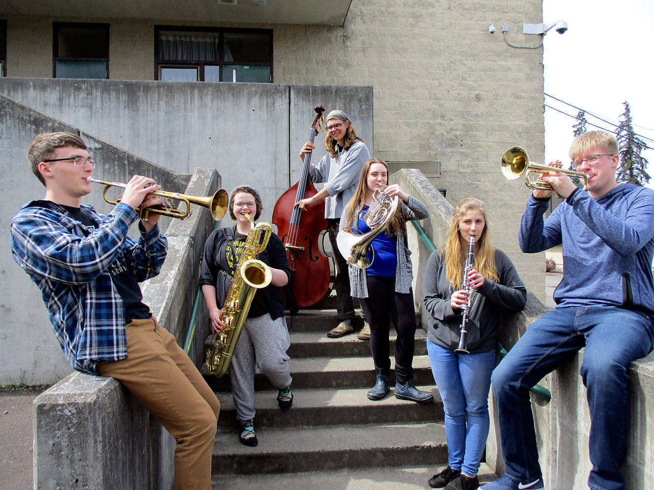 Some of the senior student musicians who will perform and assist with Trivia Night include, from left, Alden Riski, Kennedy Cameron, Jared Van Blair, Grace Sanwald, Lexie Peabody and Justin Parker. Riski, Cameron and Van Blair perform with the jazz ensemble, while Sanwald, Peabody and Parker perform with the wind ensemble and serve as band officers.