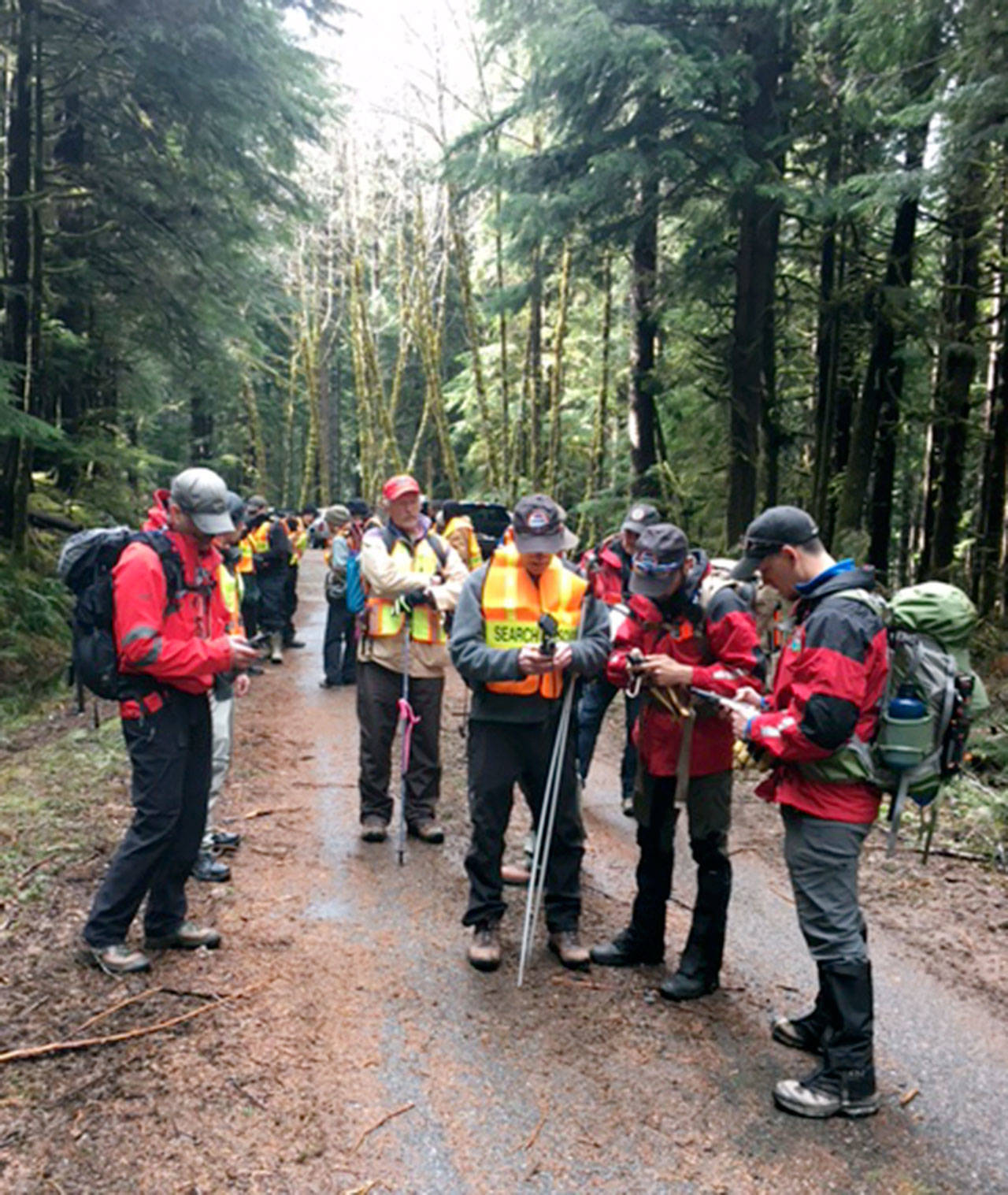 The Clallam County Sheriff’s Office search and rescue team and volunteers prepared to look for missing camper Jacob Gray on Saturday. (Clallam County Sheriff’s Office)