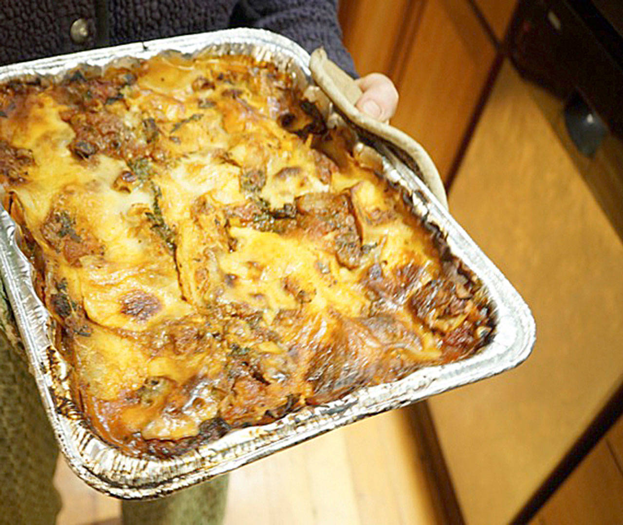 A meatless lasagna is finished cooking and ready to eat. (Betsy Wharton/for Peninsula Daily News)