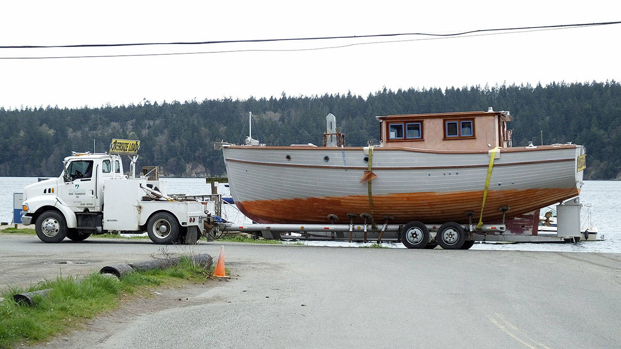 The 36-foot Sea Beast, a motor sailor designed and built at the Northwest School of Wooden Boatbuilding with the help of students and local businesses, will hit the water for the first time Friday when it is lowered in the Boat Haven Marina. (Northwest School of Wooden Boatbuilding)