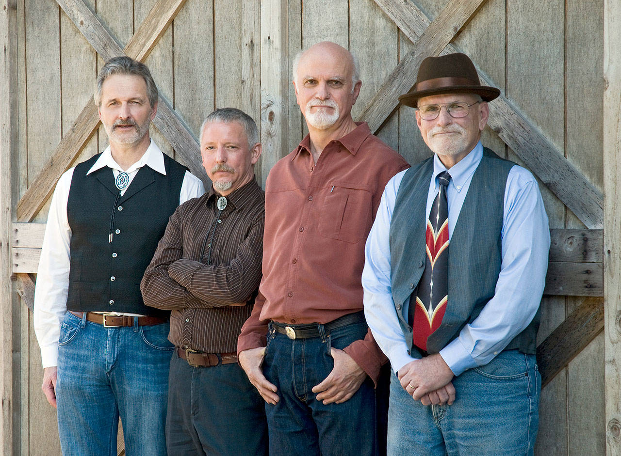 Members of Sequim’s FarmStrong — Rick Meade, Cort Armstrong, John Pyles and Jim Faddis, from left — will perform in a benefit for First Step Family Support Center on Saturday night at Harbinger Winery.