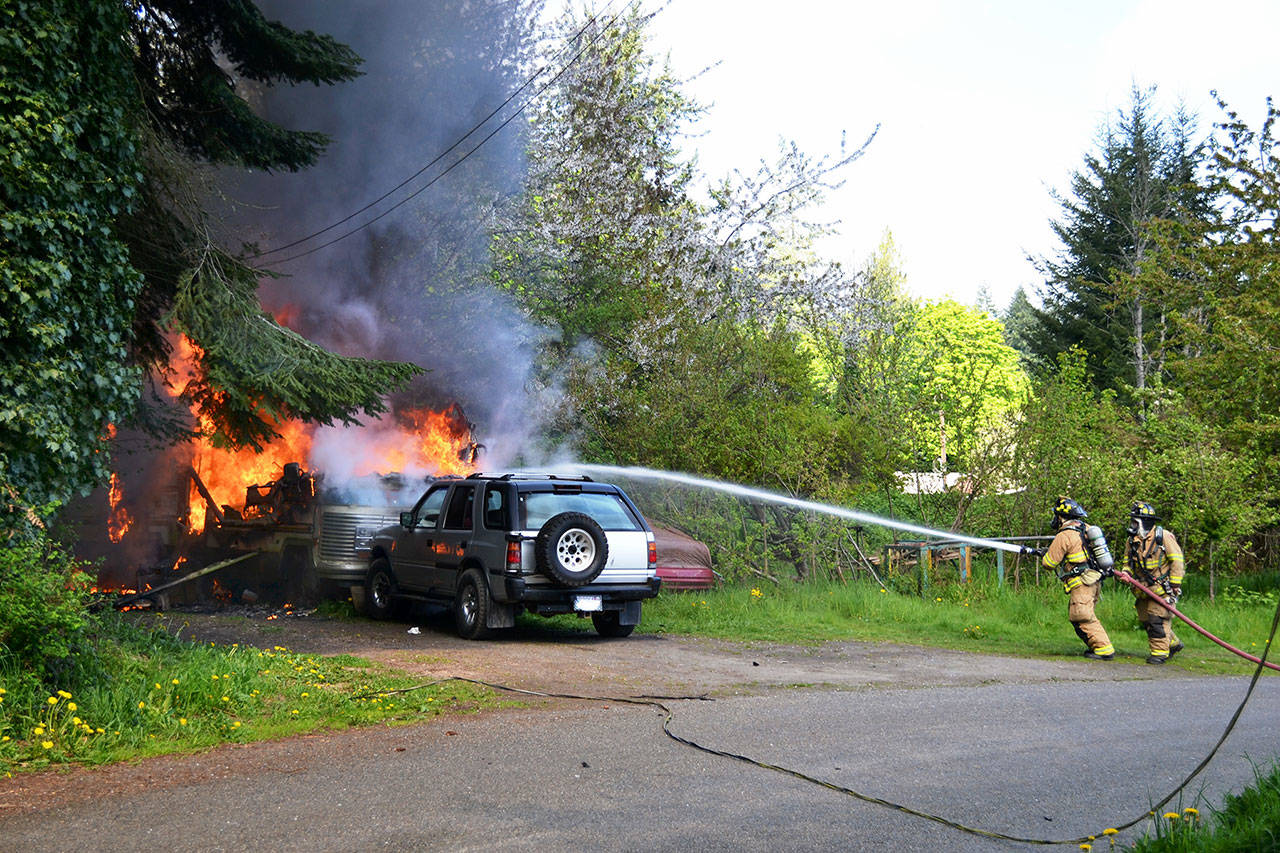 East Jefferson Fire-Rescue responds to an RV fire near the intersection of Sixth and Stevens streets in Port Townsend.