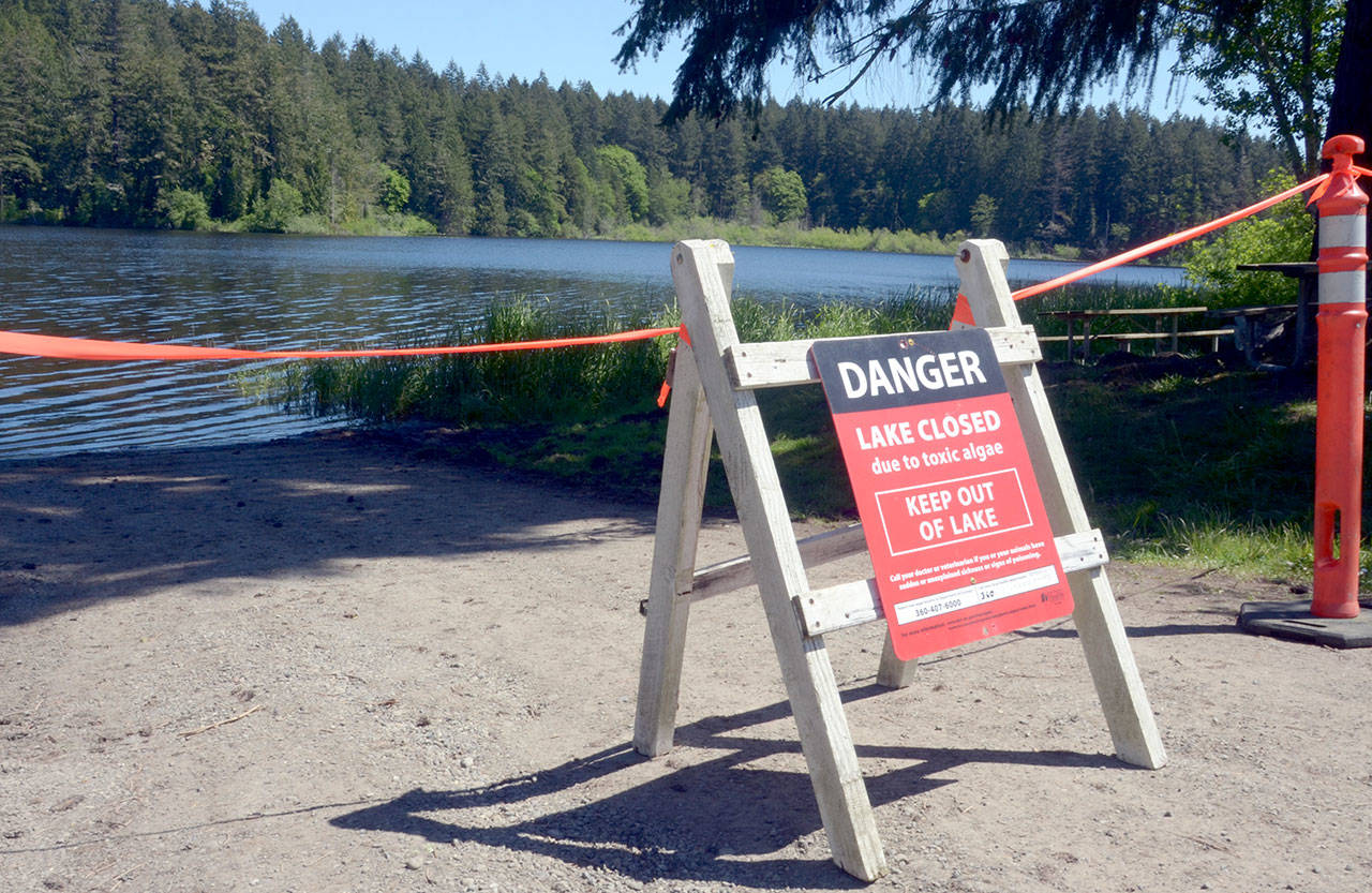 Anderson Lake near Chimacum is closed again due to toxins. The lake is closed to swimming, fishing and boating, though the state park remains open to hikers. (Cydney McFarland/Peninsula Daily News)